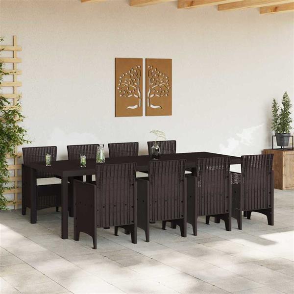 Grote foto vidaxl tuin eetset 9 pcs bruin polt riet tuin en terras tuinmeubelen