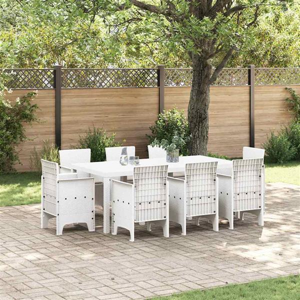 Grote foto vidaxl tuin eetset 9 pcs wit polt riet tuin en terras tuinmeubelen