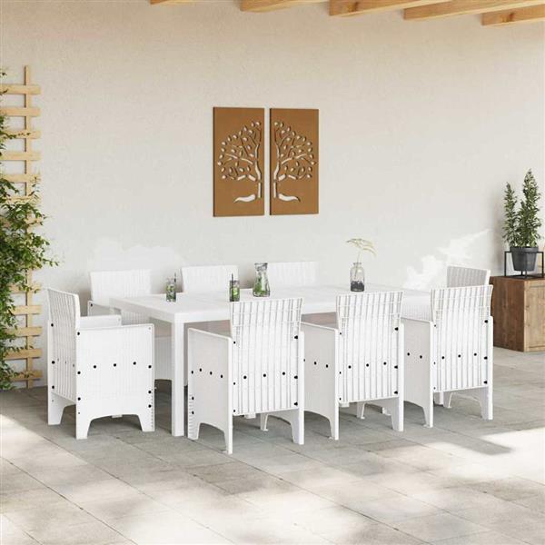 Grote foto vidaxl tuin eetset 9 pcs wit polt riet tuin en terras tuinmeubelen