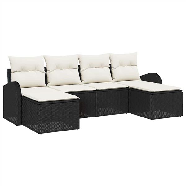 Grote foto vidaxl tuin sofa set met kussen 6 pcs zwart wit poly riet tuin en terras tuinmeubelen