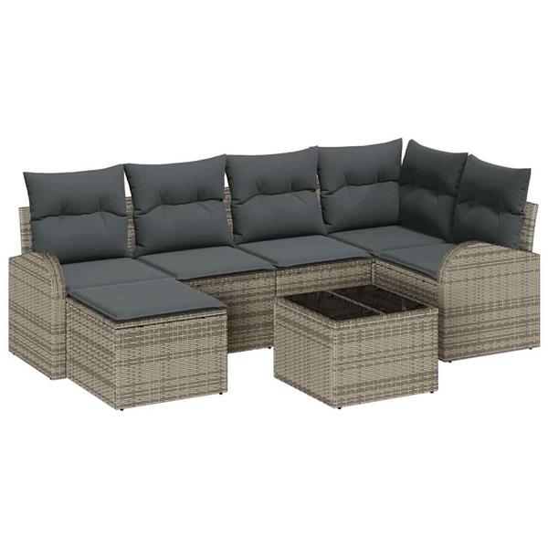 Grote foto vidaxl tuin sofa set met kussen 7 pcs grijs poly riet tuin en terras tuinmeubelen