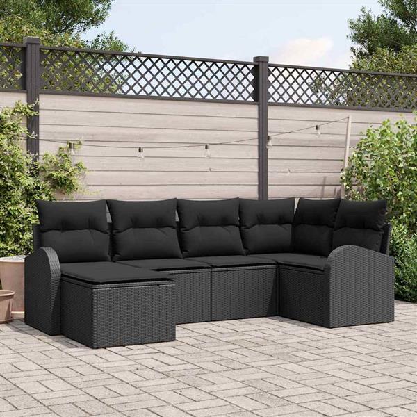 Grote foto vidaxl tuin sofa set met kussen 6 pcs zwart poly riet tuin en terras tuinmeubelen