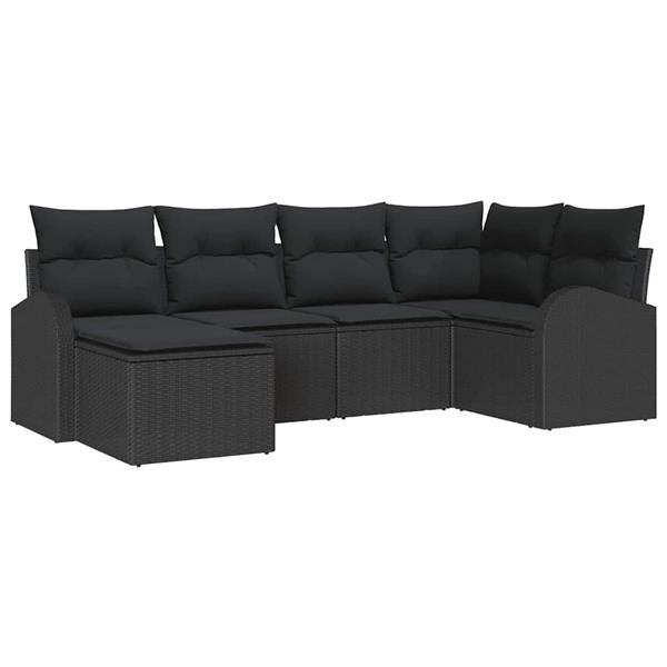 Grote foto vidaxl tuin sofa set met kussen 6 pcs zwart poly riet tuin en terras tuinmeubelen