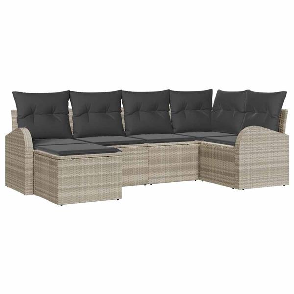 Grote foto vidaxl tuin sofa set met kussen 6 pcs lichtgrijs poly riet tuin en terras tuinmeubelen