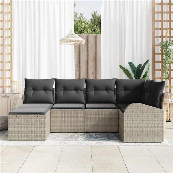 Grote foto vidaxl tuin sofa set met kussen 6 pcs lichtgrijs poly riet tuin en terras tuinmeubelen