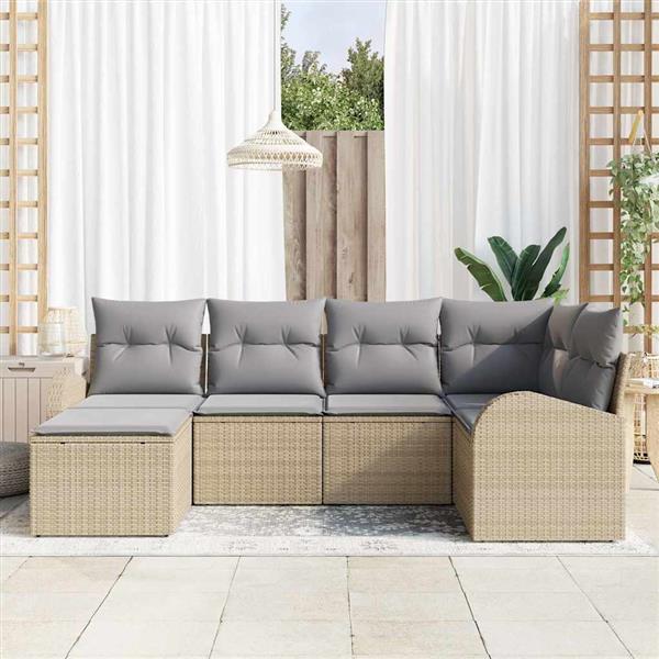 Grote foto vidaxl tuin sofa set met kussen 6 pcs beige lichtgrijs poly riet tuin en terras tuinmeubelen