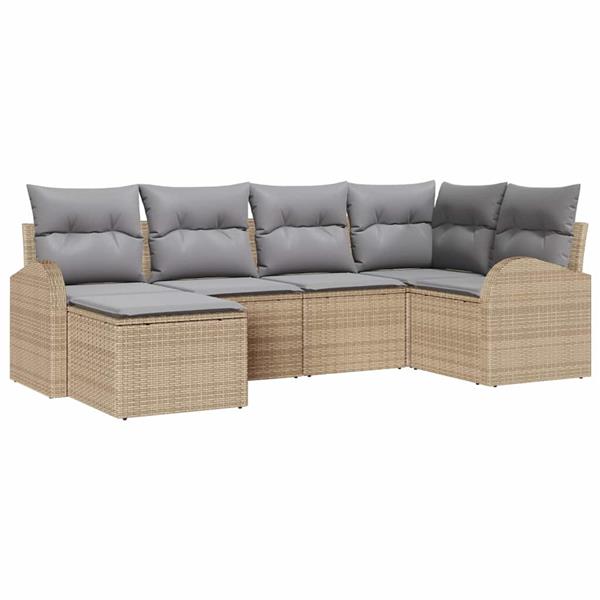 Grote foto vidaxl tuin sofa set met kussen 6 pcs beige lichtgrijs poly riet tuin en terras tuinmeubelen