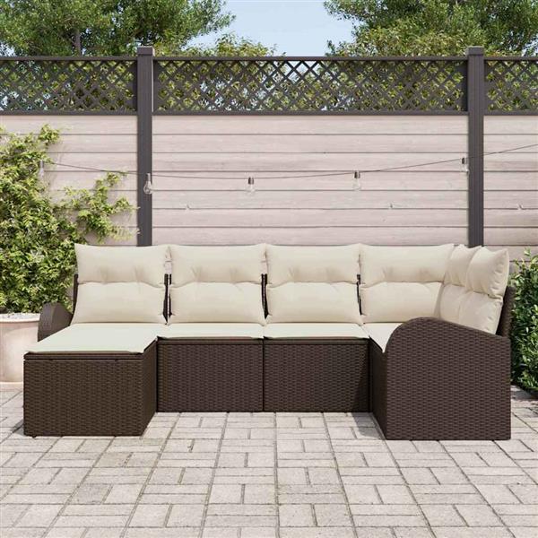 Grote foto vidaxl tuin sofa set met kussen 6 pcs zwart en wit poly riet tuin en terras tuinmeubelen