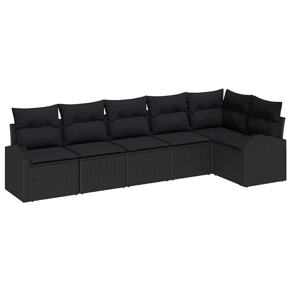 Grote foto vidaxl tuin sofa set met kussen 6 pcs zwart poly riet tuin en terras tuinmeubelen