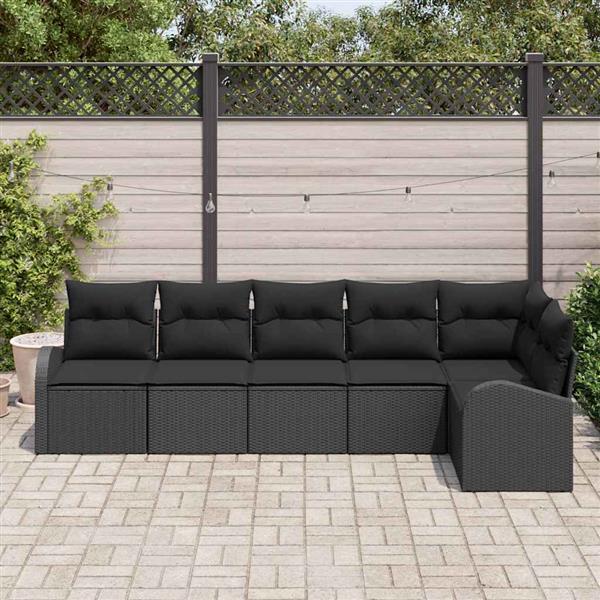 Grote foto vidaxl tuin sofa set met kussen 6 pcs zwart poly riet tuin en terras tuinmeubelen