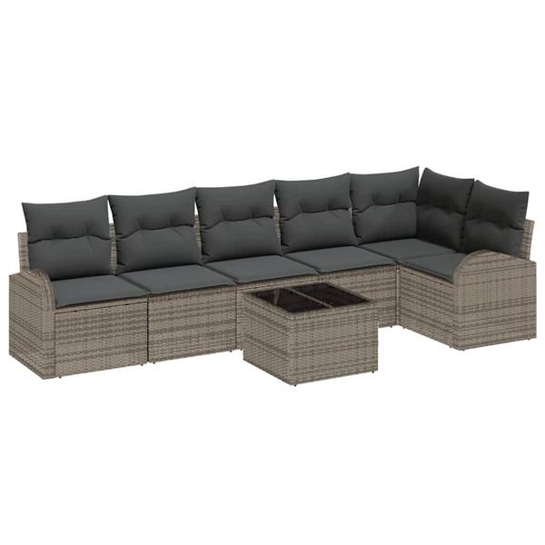 Grote foto vidaxl tuin sofa set met kussen 7 pcs grijs poly riet tuin en terras tuinmeubelen