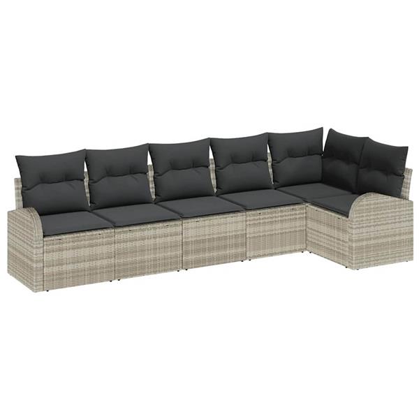 Grote foto vidaxl tuin sofa set met kussen 6 pcs lichtgrijs poly riet tuin en terras tuinmeubelen