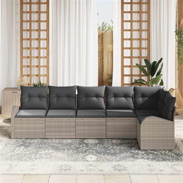 Grote foto vidaxl tuin sofa set met kussen 6 pcs lichtgrijs poly riet tuin en terras tuinmeubelen