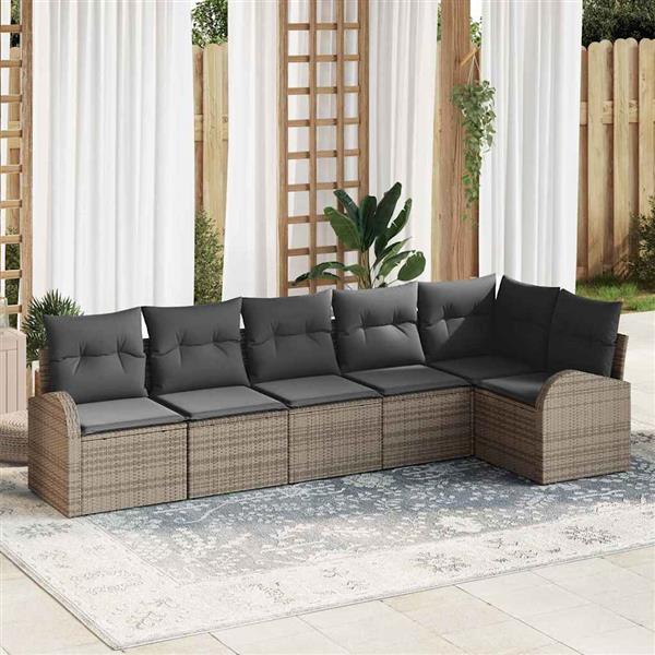 Grote foto vidaxl tuin sofa set met kussen 6 pcs grijs poly riet tuin en terras tuinmeubelen