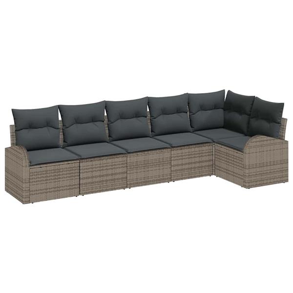 Grote foto vidaxl tuin sofa set met kussen 6 pcs grijs poly riet tuin en terras tuinmeubelen