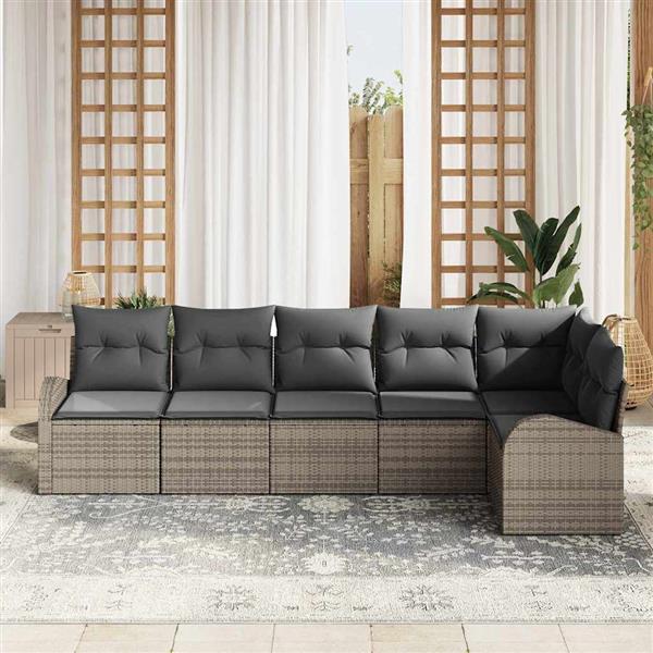 Grote foto vidaxl tuin sofa set met kussen 6 pcs grijs poly riet tuin en terras tuinmeubelen