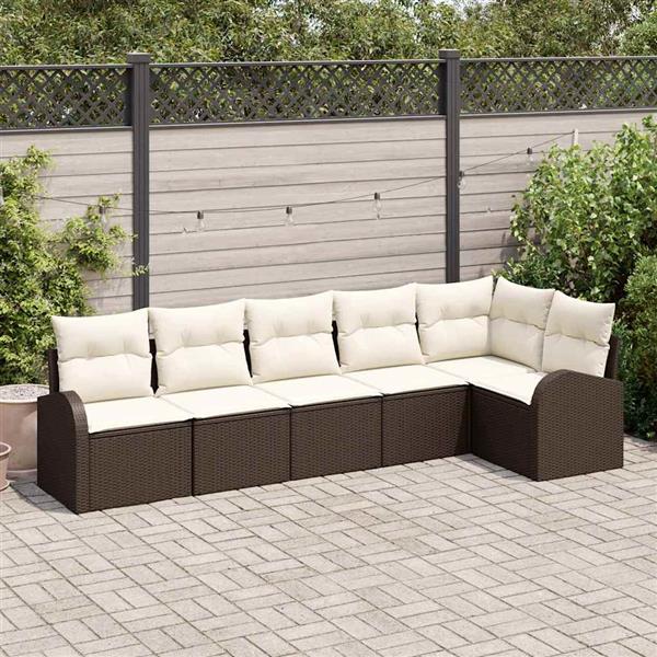 Grote foto vidaxl tuin sofa set met kussen 6 pcs zwart en wit poly riet tuin en terras tuinmeubelen