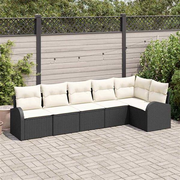 Grote foto vidaxl tuin sofa set met kussen 6 pcs zwart wit poly riet tuin en terras tuinmeubelen