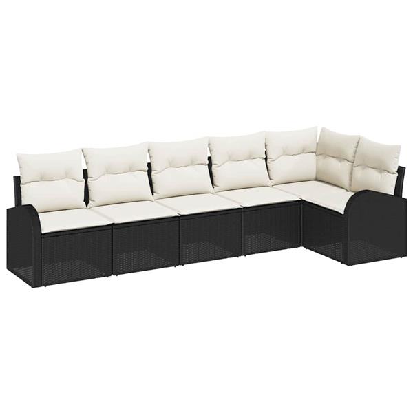 Grote foto vidaxl tuin sofa set met kussen 6 pcs zwart wit poly riet tuin en terras tuinmeubelen