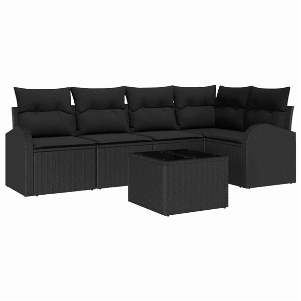 Grote foto vidaxl tuin sofa set met kussen 6 pcs zwart poly riet tuin en terras tuinmeubelen