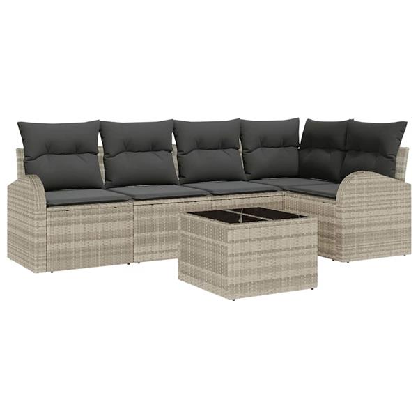 Grote foto vidaxl tuin sofa set met kussen 6 pcs lichtgrijs poly riet tuin en terras tuinmeubelen