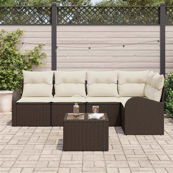 Grote foto vidaxl tuin sofa set met kussen 6 pcs zwart en wit poly riet tuin en terras tuinmeubelen