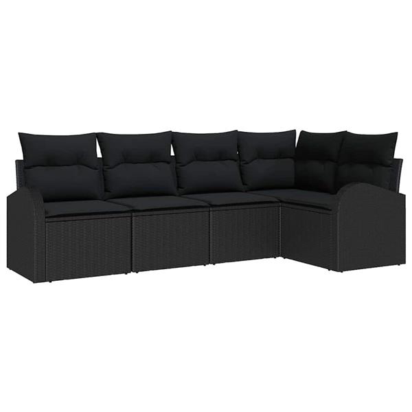 Grote foto vidaxl tuin sofa set met kussen 5 pcs zwart poly riet tuin en terras tuinmeubelen