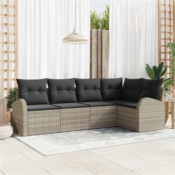Grote foto vidaxl tuin sofa set met kussen 5 pcs lichtgrijs poly riet tuin en terras tuinmeubelen