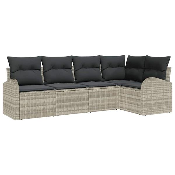 Grote foto vidaxl tuin sofa set met kussen 5 pcs lichtgrijs poly riet tuin en terras tuinmeubelen