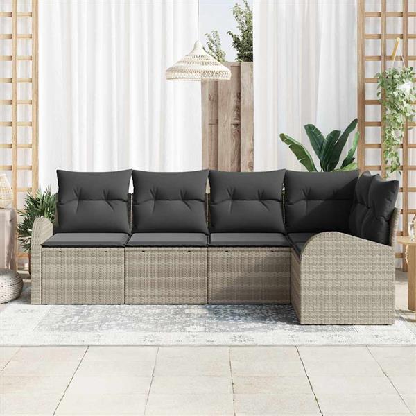 Grote foto vidaxl tuin sofa set met kussen 5 pcs lichtgrijs poly riet tuin en terras tuinmeubelen
