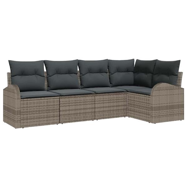 Grote foto vidaxl tuin sofa set met kussen 5 pcs grijs poly riet tuin en terras tuinmeubelen