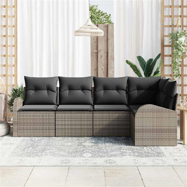 Grote foto vidaxl tuin sofa set met kussen 5 pcs grijs poly riet tuin en terras tuinmeubelen