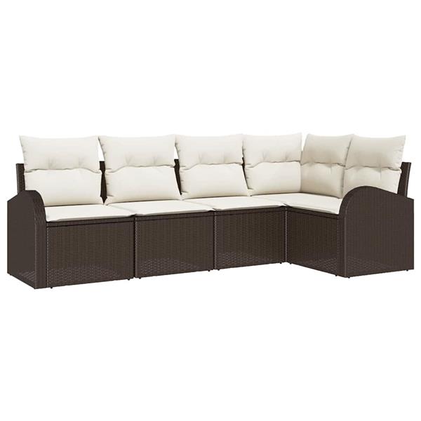 Grote foto vidaxl tuin sofa set met kussen 5 pcs zwart en wit poly riet tuin en terras tuinmeubelen