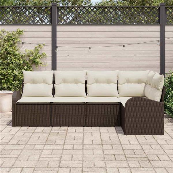 Grote foto vidaxl tuin sofa set met kussen 5 pcs zwart en wit poly riet tuin en terras tuinmeubelen