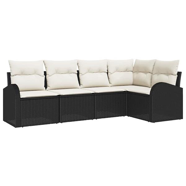 Grote foto vidaxl tuin sofa set met kussen 5 pcs zwart wit poly riet tuin en terras tuinmeubelen