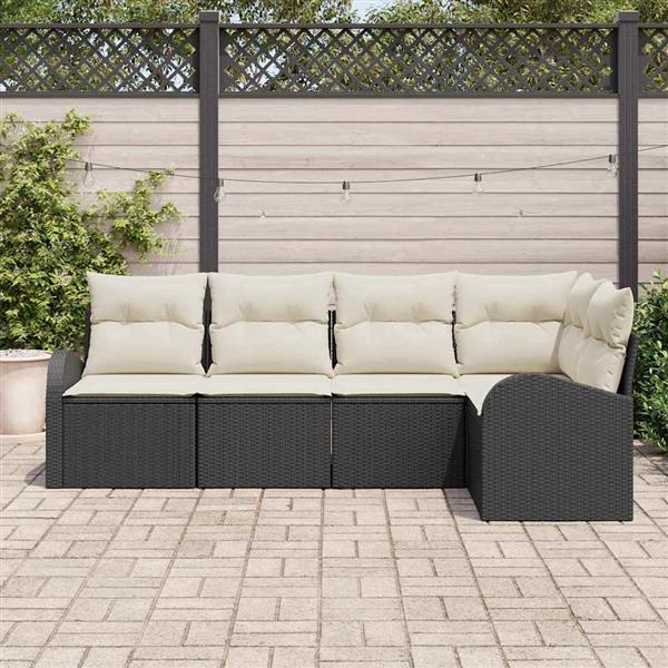 Grote foto vidaxl tuin sofa set met kussen 5 pcs zwart wit poly riet tuin en terras tuinmeubelen