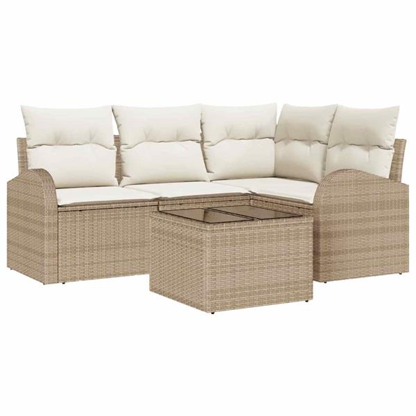 Grote foto vidaxl tuin sofa set met kussen 5 pcs beige wit poly riet tuin en terras tuinmeubelen