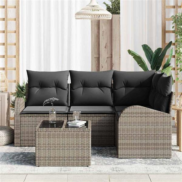 Grote foto vidaxl tuin sofa set met kussen 5 pcs grijs poly riet tuin en terras tuinmeubelen