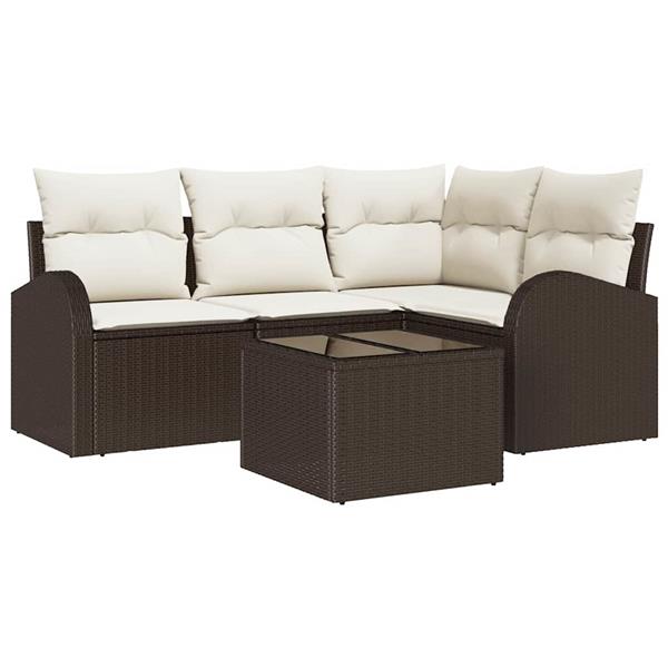 Grote foto vidaxl tuin sofa set met kussen 5 pcs zwart en wit poly riet tuin en terras tuinmeubelen