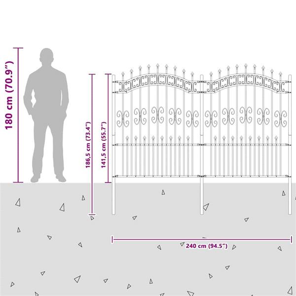 Grote foto vidaxl tuinhek grijs 190 cm poedergecoat staal tuin en terras hekken en schuttingen