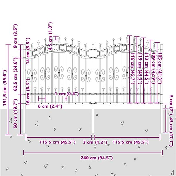 Grote foto vidaxl tuinhek grijs 165 cm poedergecoat staal tuin en terras hekken en schuttingen