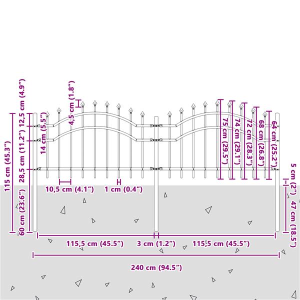 Grote foto vidaxl tuin hek grijs 115 cm poedergecoat staal tuin en terras hekken en schuttingen