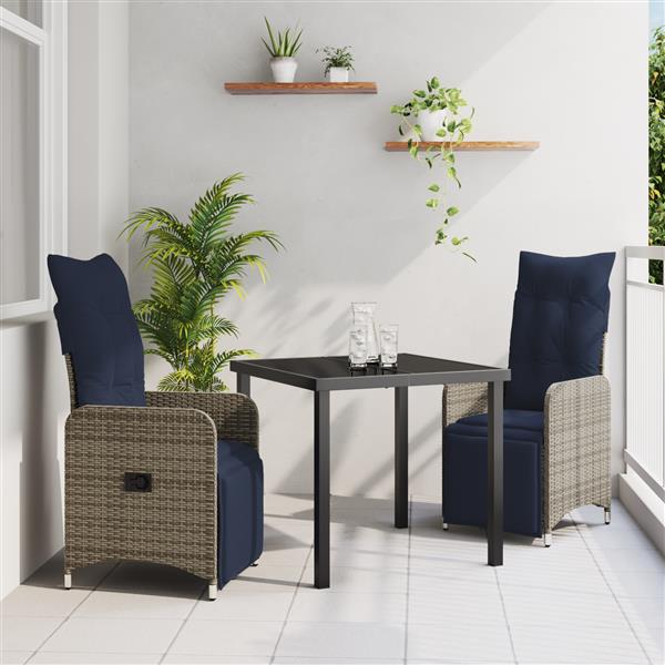 Grote foto vidaxl tuin eetset 3 pcs grijs poly rattan tuin en terras tuinmeubelen