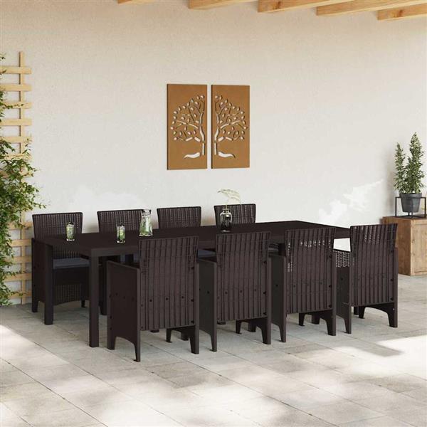 Grote foto vidaxl tuin eetset 9 pcs bruin polt riet tuin en terras tuinmeubelen