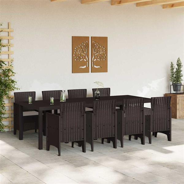 Grote foto vidaxl tuin eetset 9 pcs bruin polt riet tuin en terras tuinmeubelen