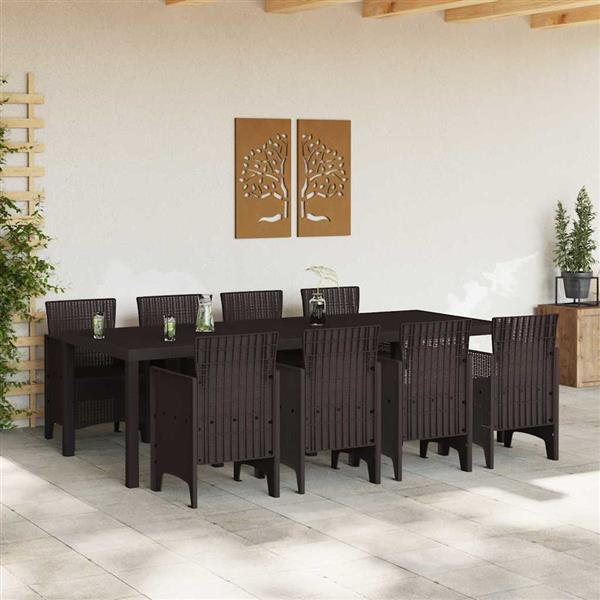 Grote foto vidaxl tuin eetset 9 pcs bruin polt riet tuin en terras tuinmeubelen