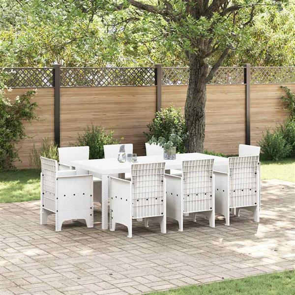 Grote foto vidaxl tuin eetset 9 pcs wit polt riet tuin en terras tuinmeubelen