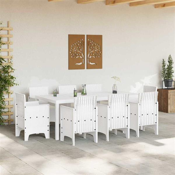 Grote foto vidaxl tuin eetset 9 pcs wit polt riet tuin en terras tuinmeubelen