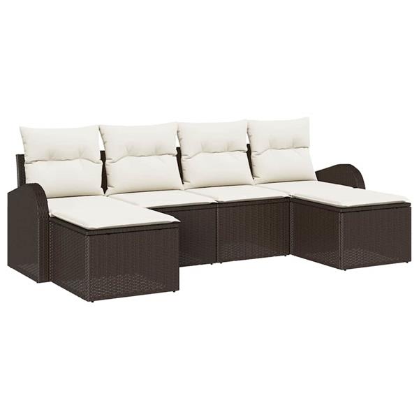 Grote foto vidaxl tuin sofa set met kussen 6 pcs bruin en wit poly riet tuin en terras tuinmeubelen