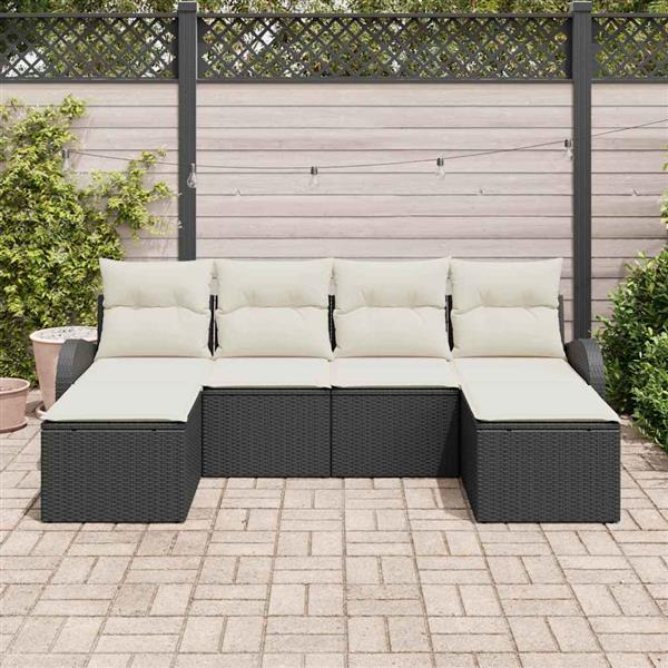 Grote foto vidaxl tuin sofa set met kussen 6 pcs zwart wit poly riet tuin en terras tuinmeubelen